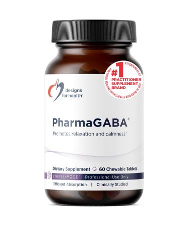 Designs for Health Chewable GABA - 200mg PharmaGABA Chewables Fermented + Bioavailable GABA Supplement to Support Calm - Non-GMO + Gluten Free (60 Tablets) Standard Packaging