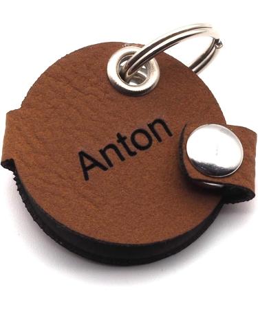 Customizable Brown Dog Pocket with Push Button Engraving - Round Pear Design | Synthetic Leather | Double-Sided Engraving | 30mm Diameter | Perfect for Pet Lovers - Buy Online on GoSupps.com