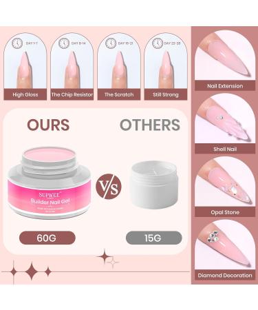 SUPWEE Builder Gel Nail Kit - Clear Nude 2 Colors Gel Set for Nail Extension & Art | 60g UV/LED Hard Gel with Brush & Forms - Buy Online on GoSupps.com