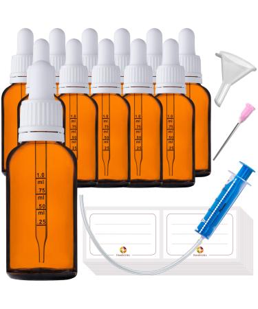 Handsunity 30ml-12Stk pipette glass bottle-amber glass pharmacy glass set with white pipette lock including 29 pieces of aids brown las bottles 30ml-12 pieces white cap