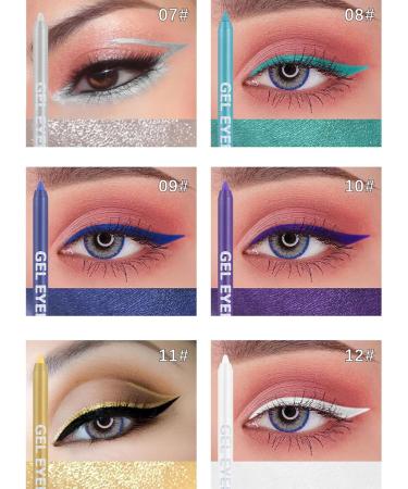Joyeee 12 Colored Glitter Eyeliner Pencil Set Eye Liner Pen Brown Blue Red White Green Glitter Black Eyeliner Eyeshadow Waterproof Smudgeproof Long Lasting Gel Eyeliner Make Up for Girl Women Gift #042 - Buy Online on GoSupps.com