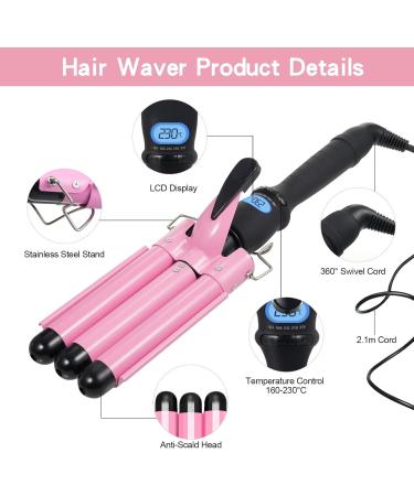 Pretfy 3 Barrels Hair Curler 25mm - Adjustable Temperature Mermaid Wand Beach Waves Curling Iron for Medium Long Hair - Buy Online on GoSupps.com