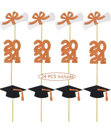 Grehge Orange Graduation Cupcake Topper Congrats Grad Party Decoration Glitter Cap Diploma Dessert Picks Supplies - Buy Online on GoSupps.com