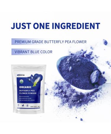 ORGFUN Organic Butterfly Pea Powder 3.52 Oz - Rich in Antioxidants, Vibrant Blue Matcha Power from Thailand - Vegan-Friendly - Buy Online on GoSupps.com