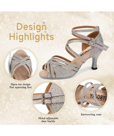 Ruybozry Women's Latin Dance Shoes - Silver Rhinestone Salsa Sandals High Heel YC-D27 Open Toes Size 36.5 EU - Buy Online on GoSupps.com