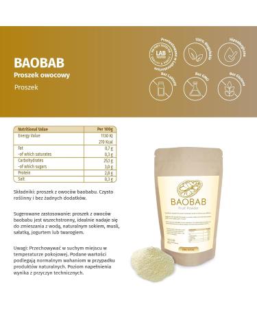  ERASVITAL Baobab Fruit Powder 250g gently ground without food additives raw natural. Baobab natural vitamin C gluten-free. - Buy Online on GoSupps.com