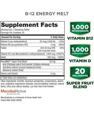 Purity MagBlue + B12 Energy Melt with Magnesium Bisglycinate, Vitamin D3, Blueberries - B12 Berry Melt with Methylcobalamin B12, B6, D3 - Buy Online on GoSupps.com