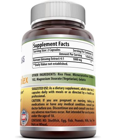 Amazing Formulas Ginseng Complex 1000mg - 120 Capsules - Korean Ginseng Extract - Non-GMO & Gluten Free - Boosts Energy Production - Buy Online on GoSupps.com