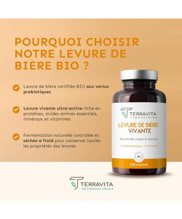 Organic Active Beer Yeast | Naturally Rich in Biotin Vitamins and Minerals | Hair Growth Strong Nails and Smooth Skin | Nano Ingredient Free | 120 Tablets | Made in France | Terravita - Buy Online on GoSupps.com