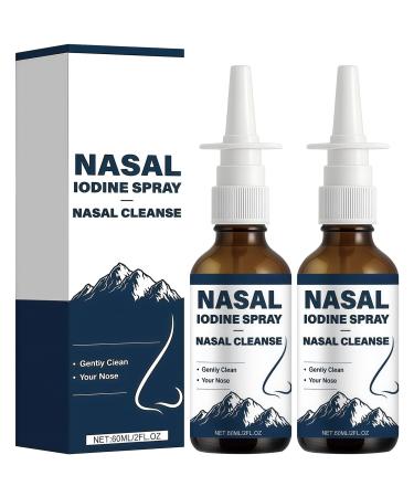 2Pcs Iodine Nasal Spray Daily Nasal Cleanse & Care Mist Fine Mist Non-Medicated Nasal Spray Refreshes Nasal Passages for Dry Air Travel & Daily Use - 150+ Uses