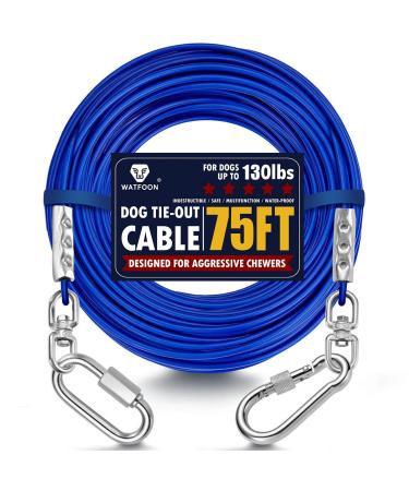 Watfoon dog leash for courtyard 10.7 m 13.7 m 16.8 m 19.8 m 22.9 m steel cable runner robust adhesive belt buying long dog chains for outside camping (blue blue 23 m) 75ft blue