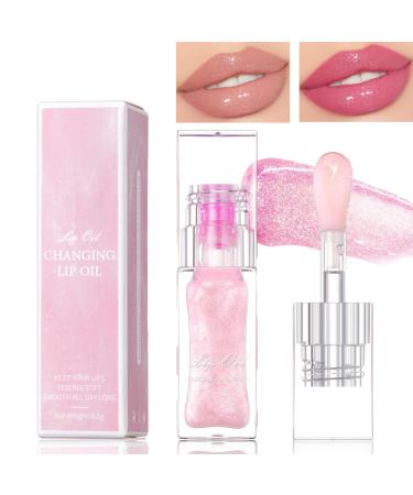 Magic Color Changing Lip Oil Hydrating Lip Gloss Lip Oil Color Changing Warm Change Color Changing Lip Gloss Magic Big Brush Lip Changing Oil Long Lasting Shimmery Pink