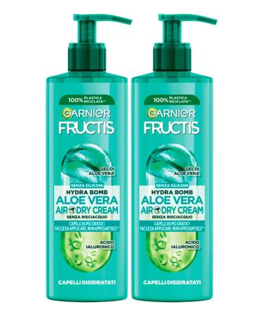 Garnier Garnier Fructis Hydra Bomb Aloe Vera Air-Dry Cream Leave-In Moisturizing Anti-Crepe Treatment for Normal to Dehydrated Hair - 2 x 400ml Bottles