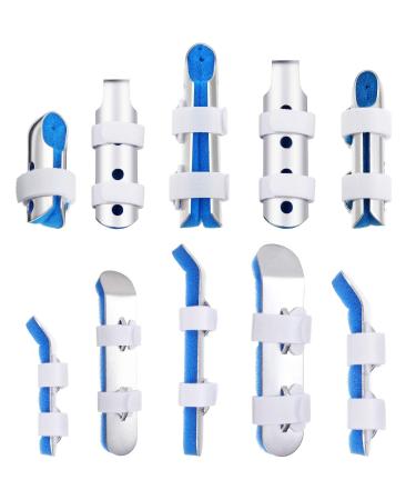 10 Pieces Finger Splint Metal Finger Support Finger Knuckle Immobilization with Soft Foam Inner Band and Protective Vent for Adults and Children, 3 Sizes (Blue) 10 Piece Set Blue 10