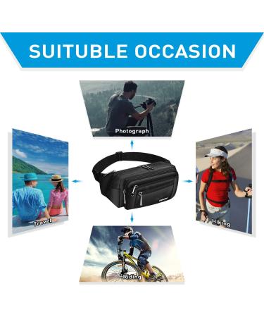 Oxpecker Waterproof Fanny Pack with Rain Cover - Black Hip Bum Bag for Men & Women | Ideal for Workout, Travel, Running, Hiking, Cycling - Buy Online on GoSupps.com