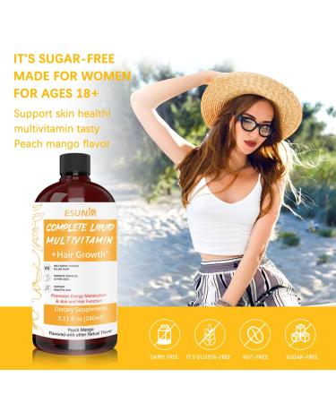 Hair Growth Liquid Multivitamin | Biotin for Hair Growth Supplement | Clinically Tested in Women for Thicker Hair & Facial Wrinkle | Skin Care | Ages 18+ | 8.11 Fl Oz - Buy Online on GoSupps.com