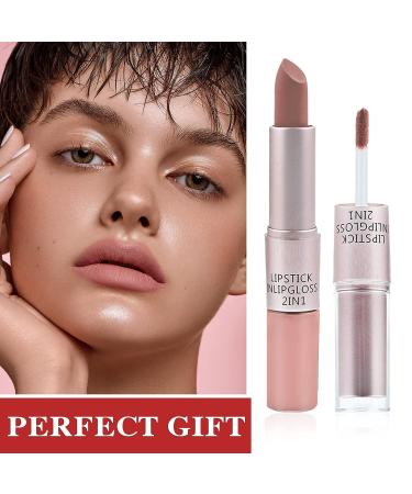 LZYLLS 2 in 1 Matte Lipstick & Liquid Lipstick Set - Waterproof, Long Wear, Non-Stick Cup, Nude Lip Makeup Gift for Women - Matte Velvet Lip Gloss (01) - Buy Online on GoSupps.com