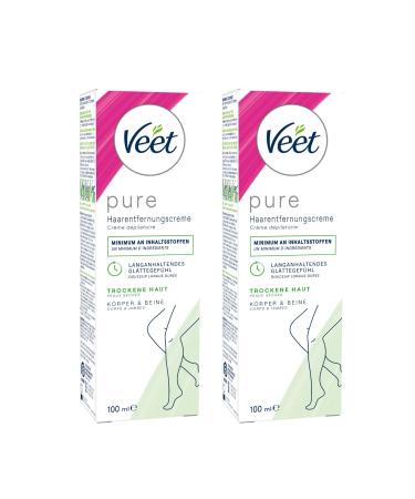 Veet Pure Lot de 2 cr mes d pilatoires pour le corps les bras et les jambes cr me d pilatoire pour peaux s ches minimum d'ingr dients et parfum agr able 2 x 100 ml