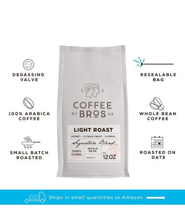 Coffee Bros. Light Roast Whole Bean 100% Arabica Blend - Ethiopia & Colombia - 12oz Bag - Gourmet Specialty Coffee - Buy Online on GoSupps.com