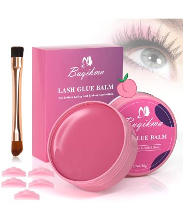 Buqikma Lash Lift Glue Eyelash Glue Balm 2023 New Fruit Flavor Eyebrow Eyelash Perm Glue Balm 0.71Oz/20G 2 in 1 Lifting Curling Lash Lifting Adhesive for Lash Perm Kit and Brow Lamination(Peach) Pink Peach