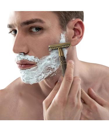 Double Edge Safety Razor - Long Handle Brass Bronze Blade Classic Reusable Manual Razor for Men Shaving - Buy Online on GoSupps.com