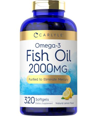Carlyle Fish Oil Omega 3 Supplements | 2000mg | 320 Softgels | EPA & DHA | 600mg Total Omega-3 | Non-GMO Gluten Free Pills