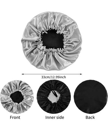 Fuyamp 2 Packs Satin Sleep Cap Adjustable Silky Sleep Bonnet for Women Long Curly Hair Double-Sided Waterproof Satin Hair Cap Extra Large Sleep Satin Bonnet for Women Girls Sleeping Grey+Black - Buy Online on GoSupps.com
