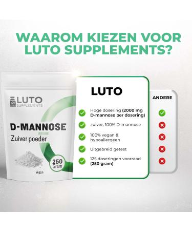 DMannose powder 250 grams 41 months supply from vegetable fermentation laboratory tested pure & natural without additives vegan LUTO Supplements - Buy Online on GoSupps.com