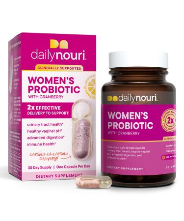 Daily Nouri Women s Probiotic | Supports Vaginal pH Urinary Tract Digestive & Immune Health | 5 Clinically Studied Strains + Cranberry & Vegan Omega Oil | 30-Day Supply 30 Count (Pack of 1)