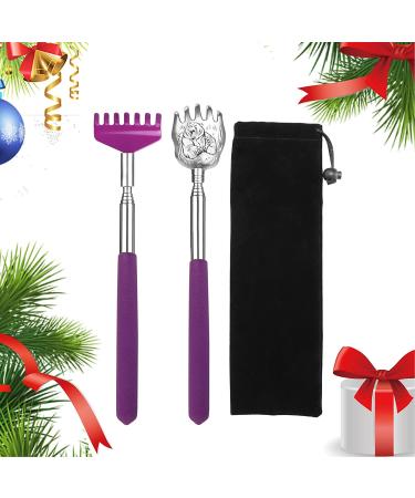2 Pack Portable Extendable Back Scratcher for Adults - Stainless Steel Telescoping Massage Tool with Carrying Bag (Purple) - Buy Online on GoSupps.com