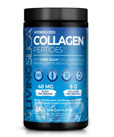 Hydrolyzed Collagen Peptides Powder Enriched with Silicon Hyaluronic Acid Vitamin C Biotin and Acacia Gum. Vanilla Flavor. 330g jar.