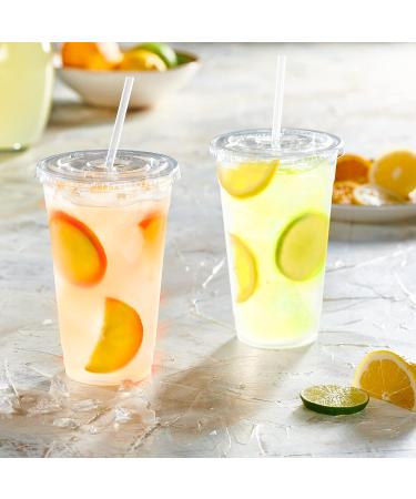 Comfy Package 24 oz. Crystal Clear Plastic Cups with Flat Lids - 100 Sets - Buy Online on GoSupps.com