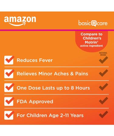 Amazon Basic Care Children's Ibuprofen Oral Suspension Syrup 100 mg per 5 mL, Pain Reliever and Fever Reducer (NSAID), Non-Staining Dye-Free Berry Flavor, 4 fl oz (Pack of 1) - Buy Online on GoSupps.com