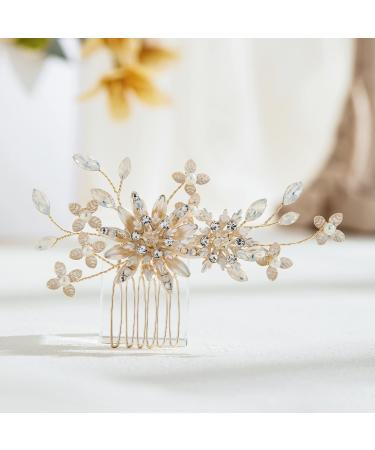 AW BRIDAL Bridal Hair Comb Ivory Flower Wedding Hair Comb Bridal Headpiece Hair Pieces Bridal Hair Accessories for Women Girls (Gold) - Buy Online on GoSupps.com