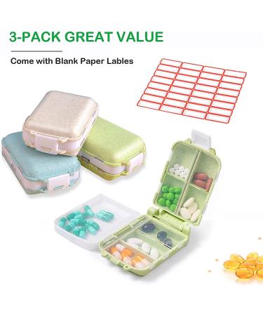 3 Pack Travel Pill Organizer - 8 Compartment Moisture-Proof Pill Case - Portable Daily Medicine Vitamin Holder - Beige+Blue+Green - 3 Count - Buy Online on GoSupps.com
