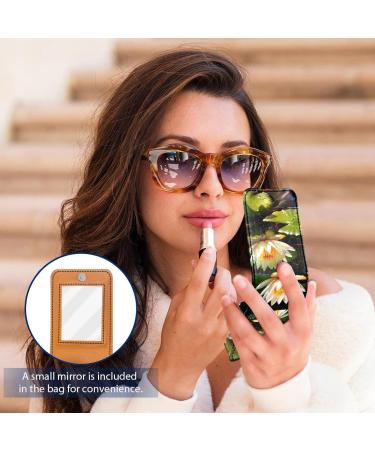 Leather Lipstick Case Organizer with Mirror - Mini Flower Water Lily Lip Gloss Holder - Buy Online on GoSupps.com
