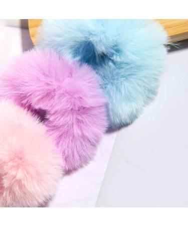 Furling Pompoms 2-Piece Set - Rabbit & Synthetic Fur Hair Gums | Light Blue Ponytail Accessories - Buy Online on GoSupps.com