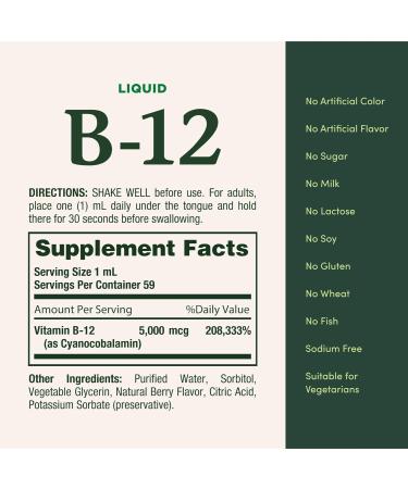 Nature's Bounty Vitamin B12 5000 mcg Sublingual Liquid Cardiovascular Health & Cellular Energy Support 2 Fl Oz (1 Count) (Pack of 3) 2 Fl Oz (Pack of 3) - Buy Online on GoSupps.com