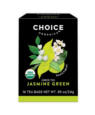 Choice Organics - Organic Jasmine Green Tea (1 Pack) - Green Tea Scented with Jasmine Blossoms - Fair Trade - Compostable - Contains Caffeine - 16 Organic Green Tea Bags 16 Count (Pack of 1)