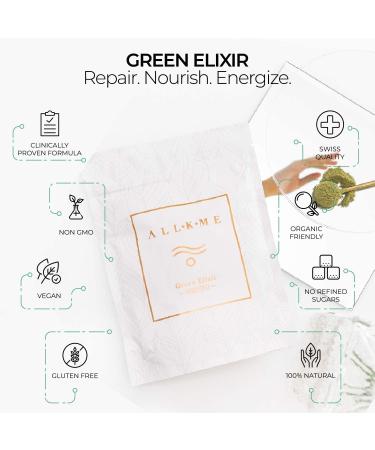 ALLKME Green Elixir Superfood Powder with Probiotics - 30 Superfoods incl. Spirulina & Wheatgrass - 30 Servings, 100% Natural - Buy Online on GoSupps.com