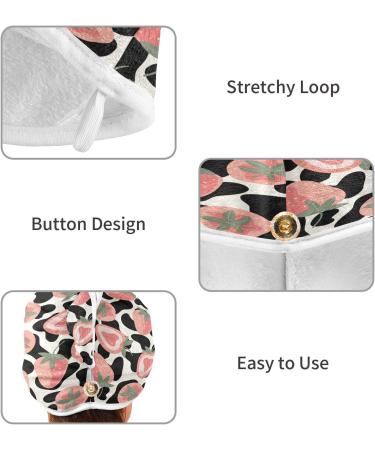 Cow Print Strawberry Dry Hair Cap & Towel Set | Quick Drying Soft Super Absorbent | 2 Pieces with Button Headband - Perfect for All Hair Types - Buy Online on GoSupps.com