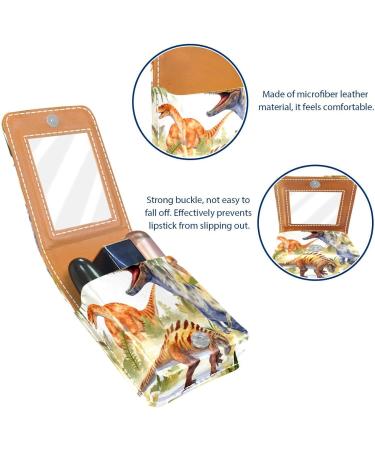 Dinosaur Cartoon Leather Lipstick Case | Mini Lip Gloss Organizer with Mirror - Stylish Makeup Storage - Buy Online on GoSupps.com