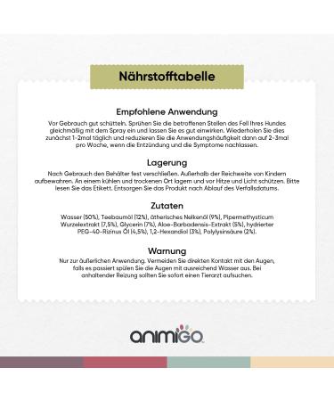 Animigo Anti-Itching Spray for Dogs & Cats - 250ml Fur Care with Aloe Vera & Tea Tree Oil - Natural Wound Spray for Itchy Skin Allergies Hot Spots & Parasites - Buy Online on GoSupps.com