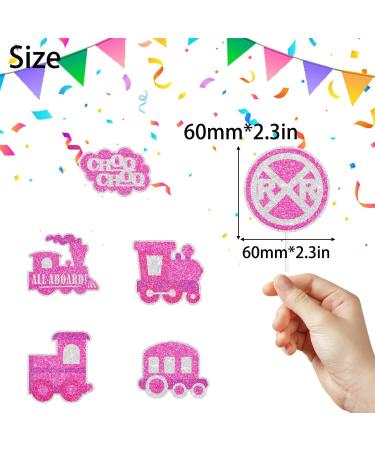 Pink Glitter Kids Train-Themed Happy Birthday Cupcake Toppers Set of 18 - Perfect for a girl's train birthday party baby shower party or themed railroad party Choo-choo decorations - SugarGera - Buy Online on GoSupps.com