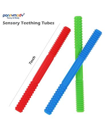 Sensory Teething Tubes (3 Pack) | Soft Silicone Teether Toy for Babies | Chewy Stick for Kids with Autism, ADHD, SPD | Oral Motor Needs | Blue Green Red - Buy Online on GoSupps.com