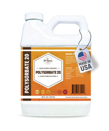 Polysorbate 20 (16oz) | Tween 20 Gentle Natural Emulsifier & Solubilizer for Essential Oils, Fragrances, Sprays, Lotions, Shampoos & Bath Products | Improves Stability & Clarity | 16 OUNCES