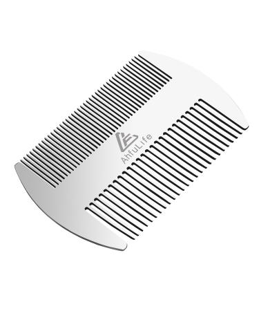 Metal Hair&Beard Comb - AhfuLife EDC Credit Card Size Comb Perfect for Wallet and Pocket - Anti-Static Dual Action Beard Comb - Presented in Gift Box (Stainless Steel Comb)