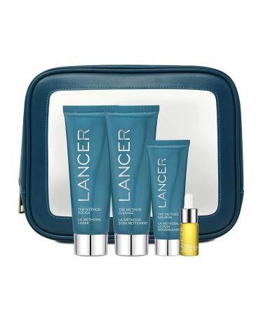Lancer Skincare The Method Intro Kit  3-Step Anti-Aging Facial Exfoliator  Cleanser  and Moisturizer Kit for Glowing Skin  Reveals Healthy-Looking Glowing Skin Normal Combination