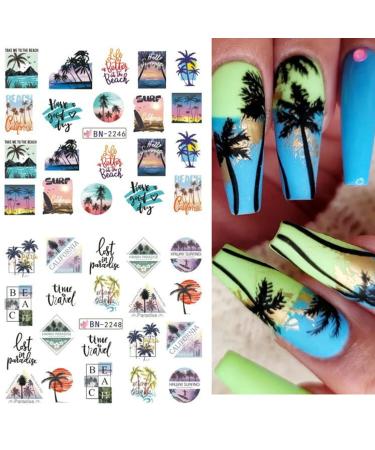 Summer Palm Tree Nail Art Stickers - Tropical Ocean Beach Design for DIY Manicure - 12pcs - Buy Online on GoSupps.com