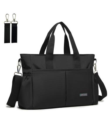ROYAL FAIR Nappy Changing Bags Baby Changing Bag For Mom And Dad Portable Messenger Tote Bag with Pram Clips Maternity Diaper Bag Travel Tote Bag (Black Medium) 40x28 x12.8 CM Black